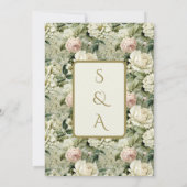 Witte en Groene Bloemen Arabische en Engelse Huwel Kaart (Achterkant)