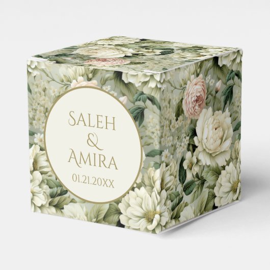 Witte en Groene Bloemen Bruiloft Suiker Cookies Bedankdoosjes (Voorkant Zijde)