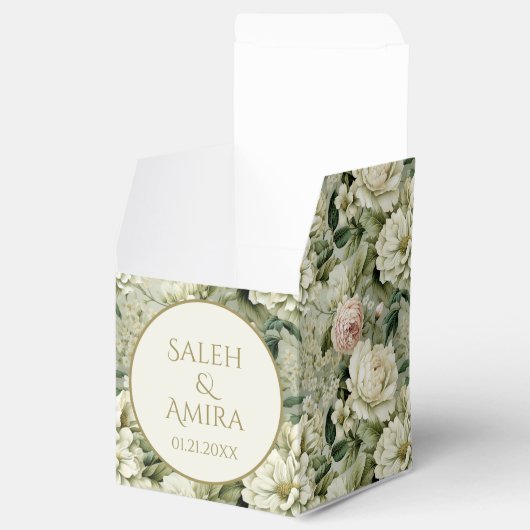 Witte en Groene Bloemen Bruiloft Suiker Cookies Bedankdoosjes (Geopend)