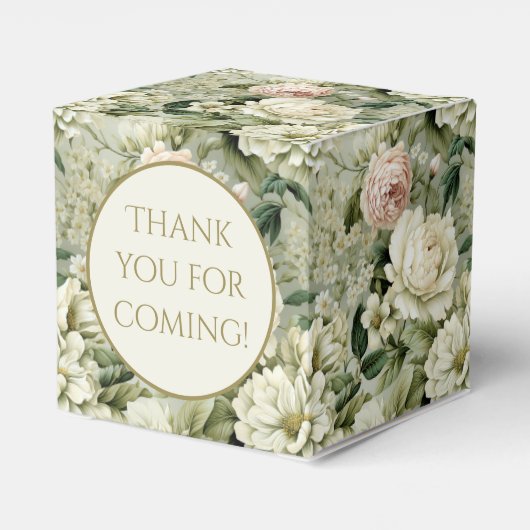 Witte en Groene Bloemen Bruiloft Suiker Cookies Bedankdoosjes (Achterkant)