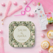 Witte en Groene Bloemen Bruiloft Suiker Cookies Papieren Bordje (Feest)