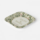 Witte en Groene Bloemen Bruiloft Suiker Cookies Papieren Bordje (Gebogen)