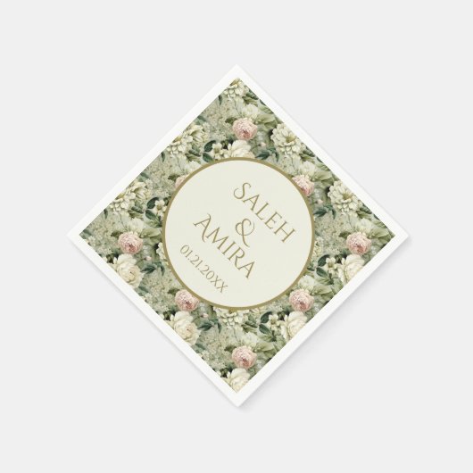 Witte en Groene Bloemen Bruiloft Suiker Cookies Servet (Hoek)