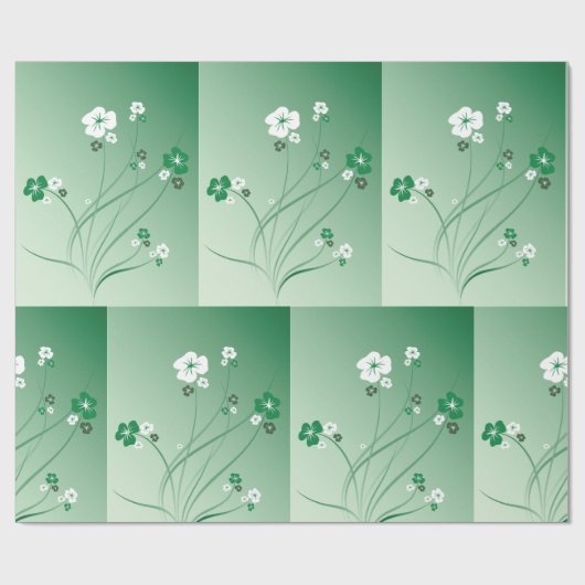 Witte en groene bloemen cadeaupapier (Vlak)