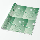 Witte en groene bloemen cadeaupapier (Uitgerold)