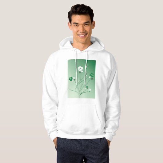 Witte en groene bloemen hoodie (Voorkant volledig)