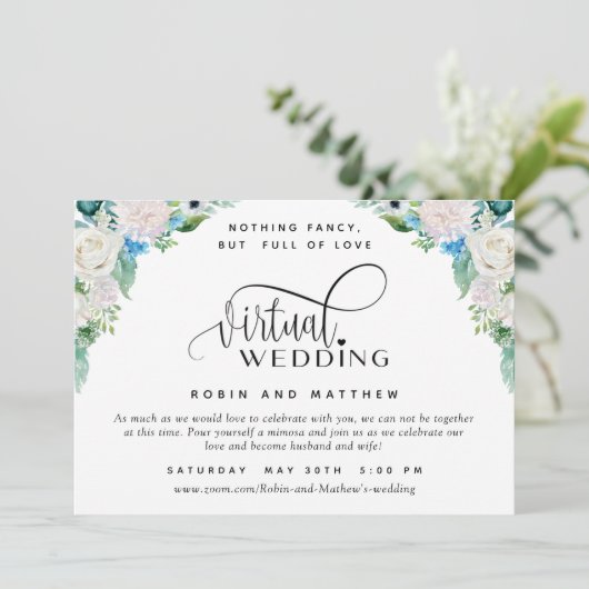 Witte en groene bloemen online virtuele bruiloft kaart (Staand voorkant)