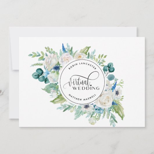 Witte en groene bloemen online virtuele bruiloft kaart (Achterkant)