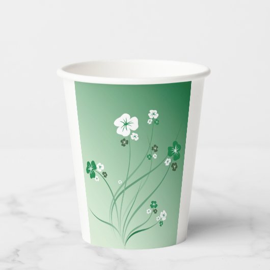 Witte en groene bloemen papieren bekers (Voorkant)