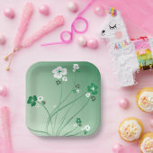 Witte en groene bloemen papieren bordje (Feest)