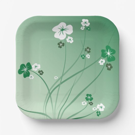 Witte en groene bloemen papieren bordje (Voorkant)