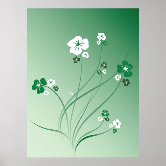 Witte en groene bloemen poster (Voorkant)