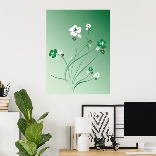 Witte en groene bloemen poster (Thuiskantoor)