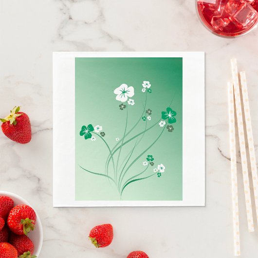 Witte en groene bloemen servet