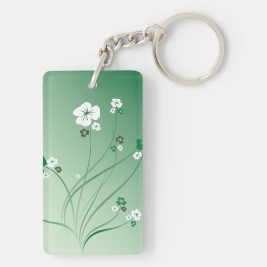 Witte en groene bloemen sleutelhanger (achterkant)
