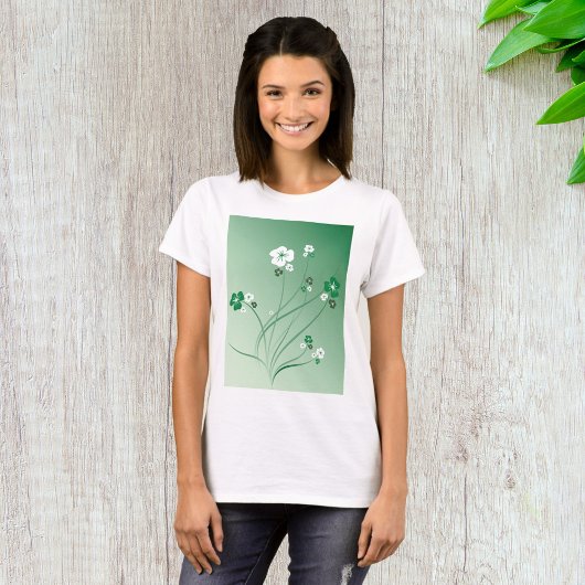 Witte en groene bloemen t-shirt
