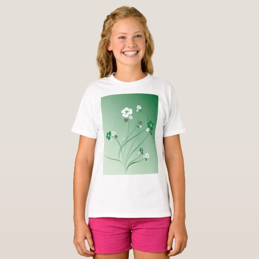 Witte en groene bloemen t-shirt (Voorkant volledig)