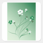 Witte en groene bloemen vierkante sticker (Voorkant)