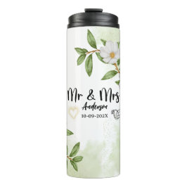 Witte en groene bloemen Waterverf Thermosbeker