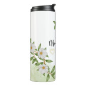 Witte en groene bloemen Waterverf Thermosbeker (Gedraaid links)