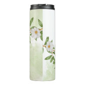 Witte en groene bloemen Waterverf Thermosbeker (Achterkant)
