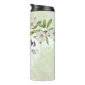 Witte en groene bloemen Waterverf Thermosbeker (Geroteerd rechts)