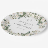 Witte en groene bloemenbruiloft papieren bordje (Gekanteld)