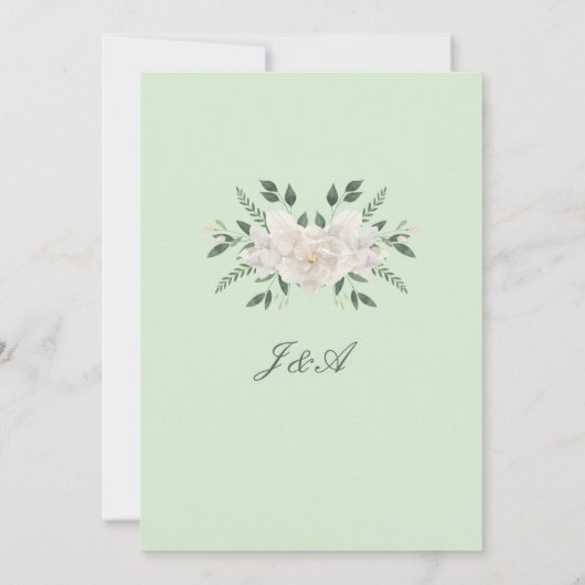 Witte en groene boho bloemenbruiloft kaart (Achterkant)