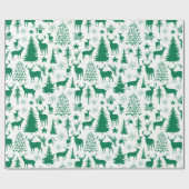 Witte en groene bosrijke rendieren cadeaupapier (Vlak)