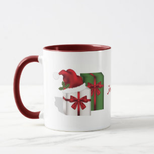 Witte en groene cadeaudozen met een aangepaste naa mok