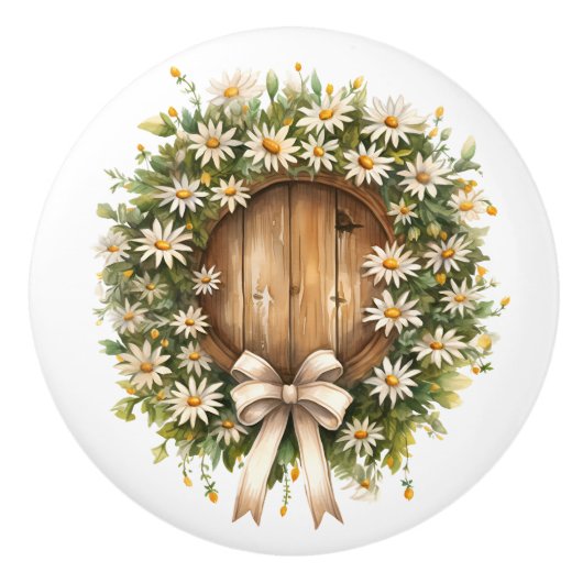 Witte en groene Daisy Deur Krans Keramische Knop (Voorkant)