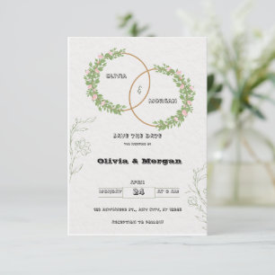 Witte en groene eenvoudige Save The Date uitnodigi Kaart
