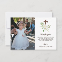 Witte en groene Floral Cross First Heilige Communi Bedankkaart