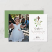 Witte en groene Floral Cross First Heilige Communi Bedankkaart (Voorkant / Achterkant)