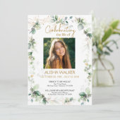 Witte en groene gebladerte foto herdenkingsdienst kaart (Staand voorkant)