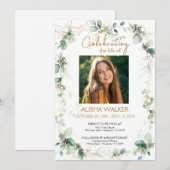 Witte en groene gebladerte foto herdenkingsdienst kaart (Voorkant / Achterkant)