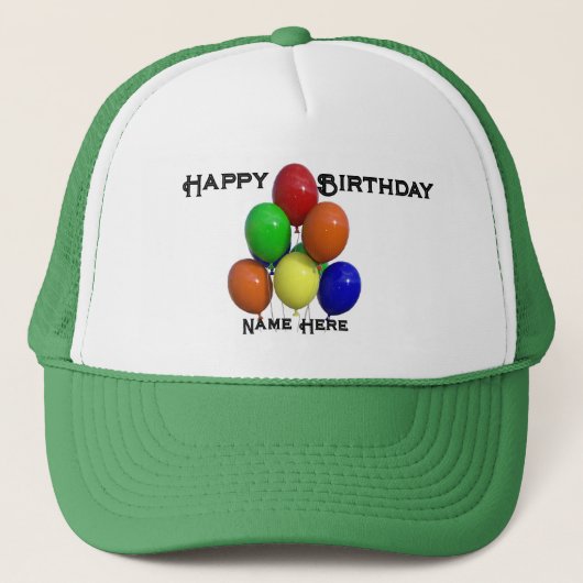 Witte en Groene Gelukkige Verjaardag Naam hier tek Trucker Pet (Voorkant)