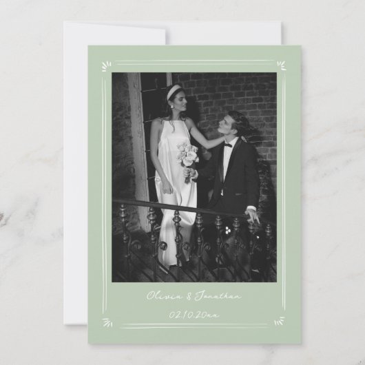 Witte en groene hand getrokken bruiloft kaart (Achterkant)