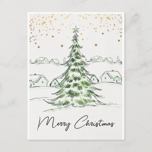 Witte en Groene Hand getrokken Schattigee Vrolijke Briefkaart (Voorkant)