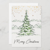 Witte en Groene Hand getrokken Schattigee Vrolijke Feestdagenkaart (Voorkant / Achterkant)