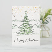 Witte en Groene Hand getrokken Schattigee Vrolijke Feestdagenkaart (Staand voorkant)