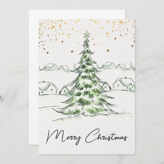 Witte en Groene Hand getrokken Schattigee Vrolijke Kaart (Voorkant / Achterkant)