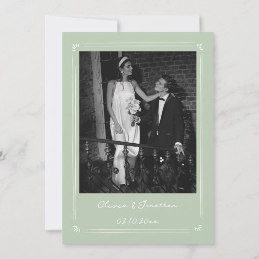 Witte en Groene Hand Getrokken Trouwen Save the Da Kaart (Achterkant)