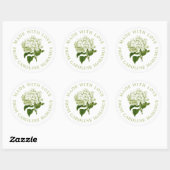 Witte en groene hortensia gemaakt met liefde ronde sticker (Vel)
