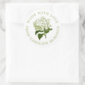 Witte en groene hortensia gemaakt met liefde ronde sticker (Tas)