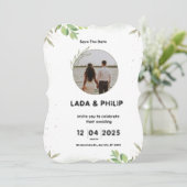 Witte en groene huwelijksuitnodiging kaart (Staand voorkant)