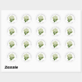 Witte en Groene Hydrangeanamen en huwelijksdatum Ronde Sticker (Vel)