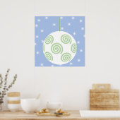 Witte en groene kerst Bauble. Op Starry Blue. Poster (Keuken)