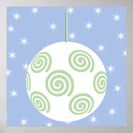 Witte en groene kerst Bauble. Op Starry Blue. Poster (Voorkant)