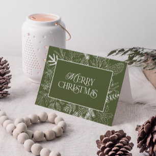 Witte en groene kerst Botanische lijn Kunst Foto H Feestdagen Kaart